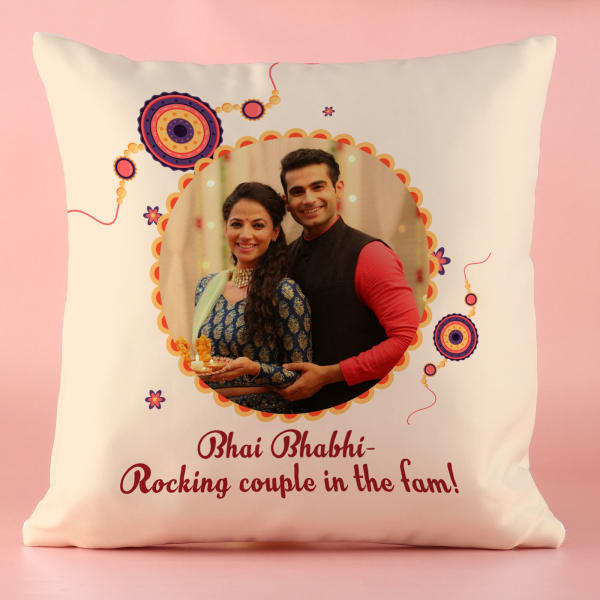 Bhai Bhabhi Rakhi N Personalized Cushion