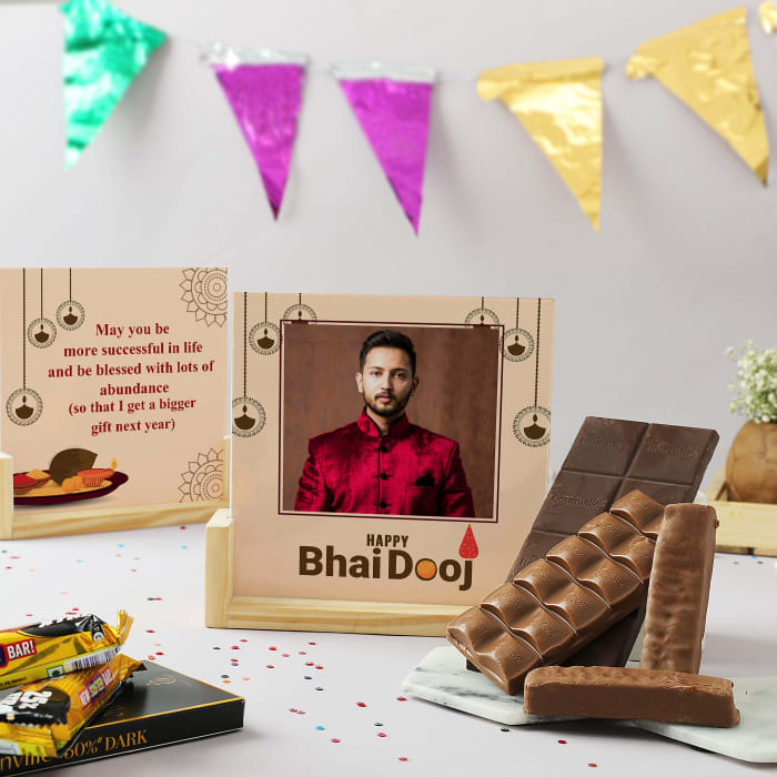 Bhai Dooj Personalized Wooden Sandwich Frame With Treats