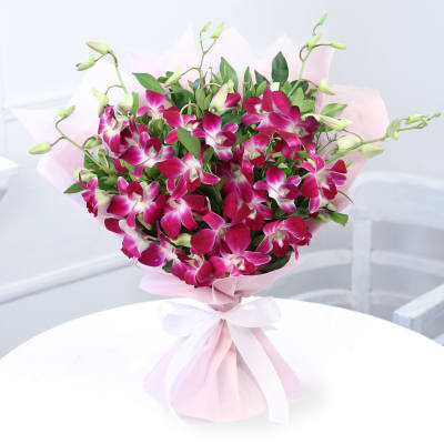 Bouquet of 6 Orchids with Half Kg Black Forest Cake & 12 Inch Teddy