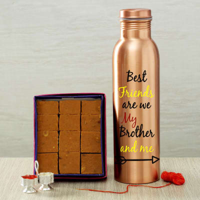 Copper Bottle with Chana Badam Barfi and Container