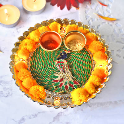 Decorative LED Puja Thali with Puja Kit & Kaju Katli