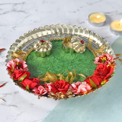 Decorative Puja Thali with Floral Work